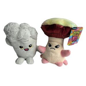 Living On The Veg Plush Set Of 2 - White Stevie and Grumpy Mushroom NWT